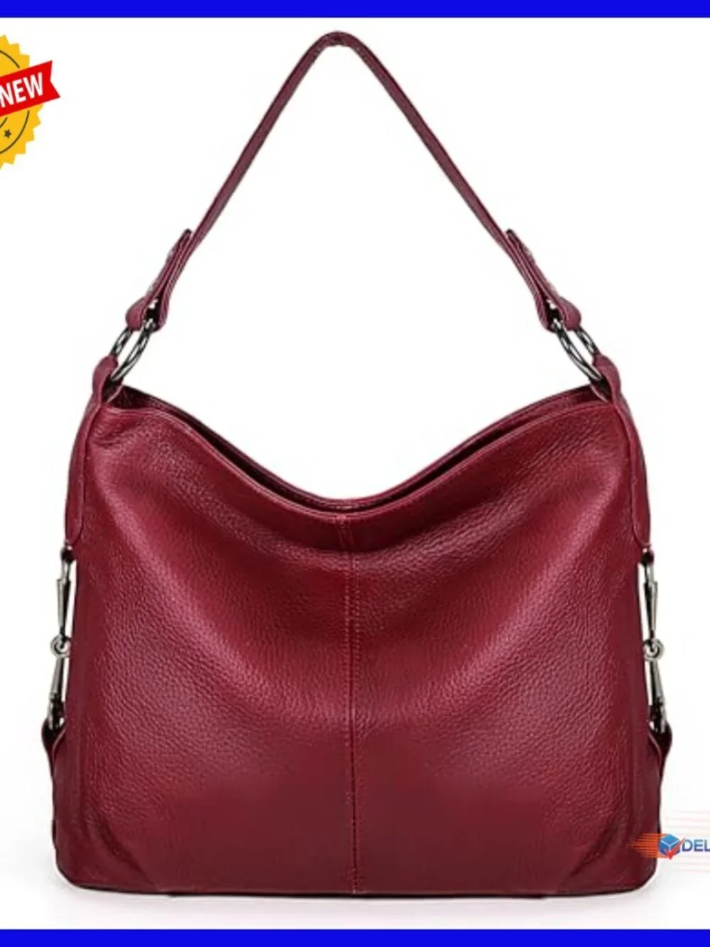 Large Genuine Leather Hobo Shoulder Bag with Crossbody Strap